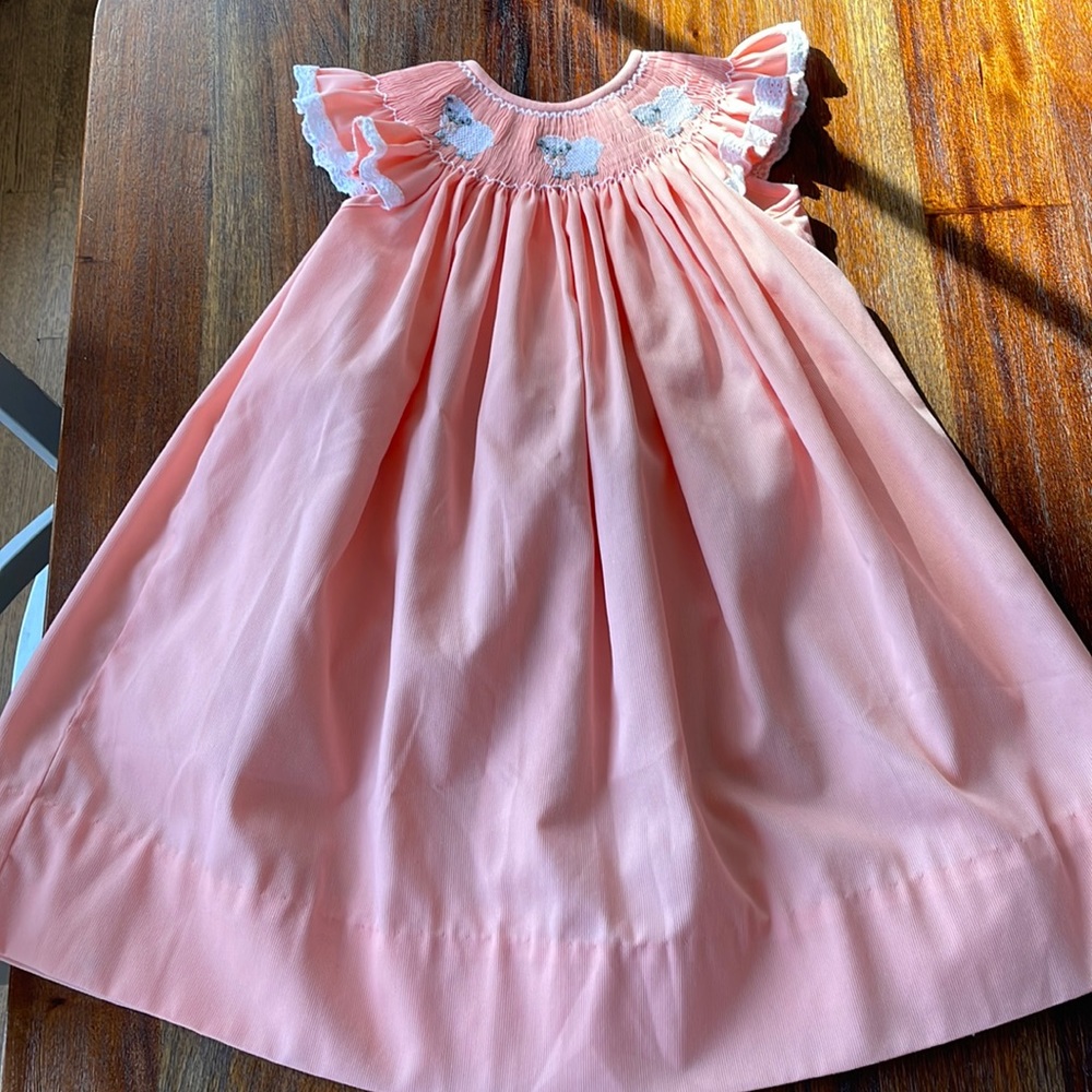 Corduroy smocked lamb dress, Size 2T, Peach color